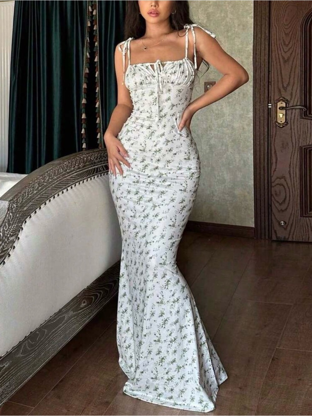 White Floral Tie-Shoulder Maxi Dress